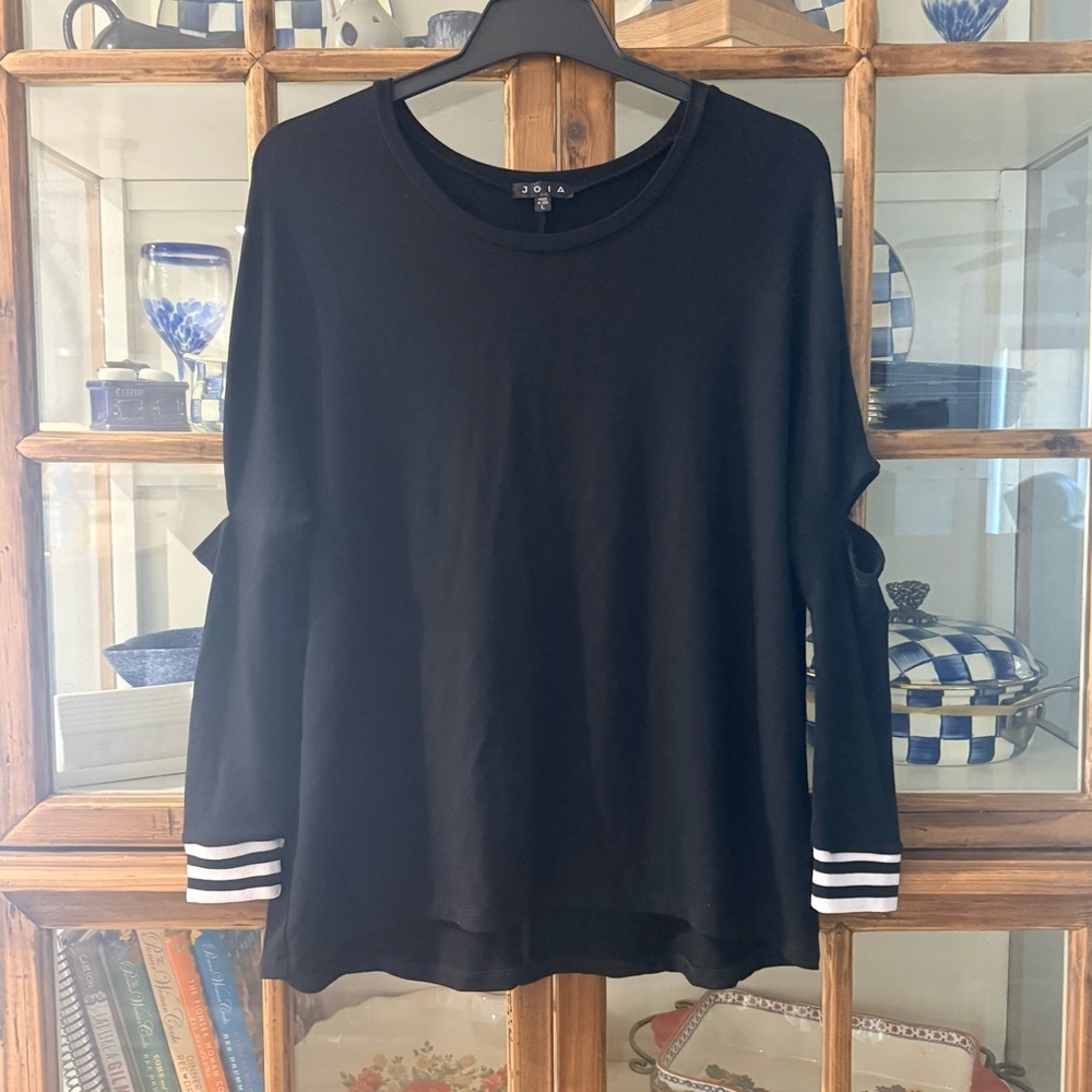 Joia NYC Open Elbow Athleisure Top Black Striped Cuff Size L